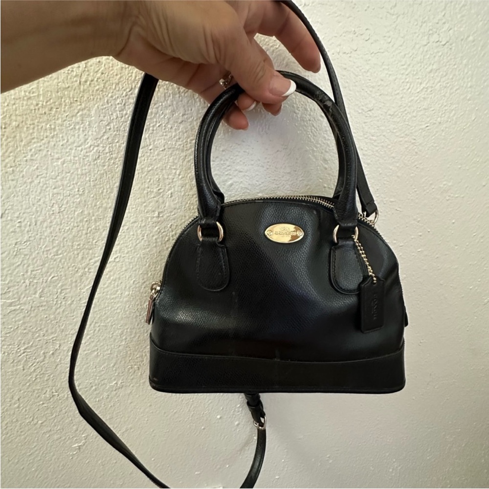 Coach Mini Dome Leather
Crossbody Satchel Bag in Black with Gold Accents - Picture 5 of 13